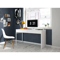 Schreibtisch Houston, Wendbarer Bürotisch, PC-Halter Studiertisch mit 2 Schubladen, cm 138x50h75, Glänzend weiß von ALTRI