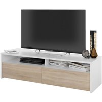 TV-Ständer Henderson, Sideboard für Wohnzimmerfernseher mit 2 Türen, Fernsehtisch, Niedriges modernes Wohnzimmerbuffet, cm 130x40h36, Glänzend Weiß von ALTRI