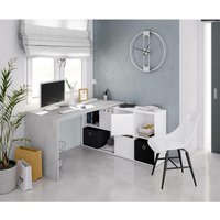 Schreibtisch Vallejo, Umschaltbarer Multipositions-Schreibtisch, Arbeits- oder Bürotisch für PC mit Regal, cm 136x139h74, Weiß und Zement von ALTRI