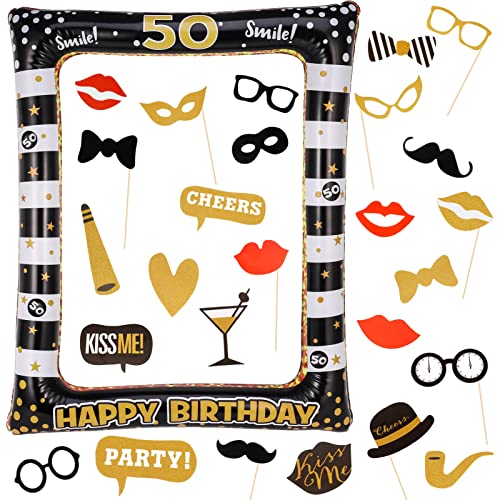 ALTcompluser 50.Geburtstag Party Foto Requisiten, Aufblasbarer Fotorahmen Bilderrahmen mit 26 PCS Fotorequisiten 50.Geburtstag Photo Booth Requisiten Dekoration für 50.Geburtstag Frauen Männer von ALTcompluser