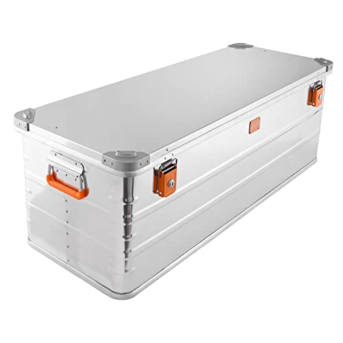 Alubox Alukiste abschließbar E159 - Premium Aluminium Lagerbox 159 Liter - Deckel mit Aluminium Druckguss Stapelecken und Gummidichtung - inklusive Schlösser von Alubox