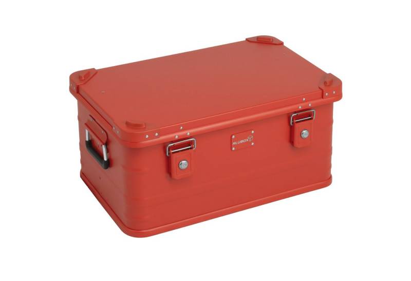 ALUBOX Aufbewahrungsbox ALUBOX Alukiste mit Stapelecken 47 Liter - Feuerwehrrot, Fangbände am Deckel - umlaufende Gummidichtung - Druckgussstapelecken von ALUBOX