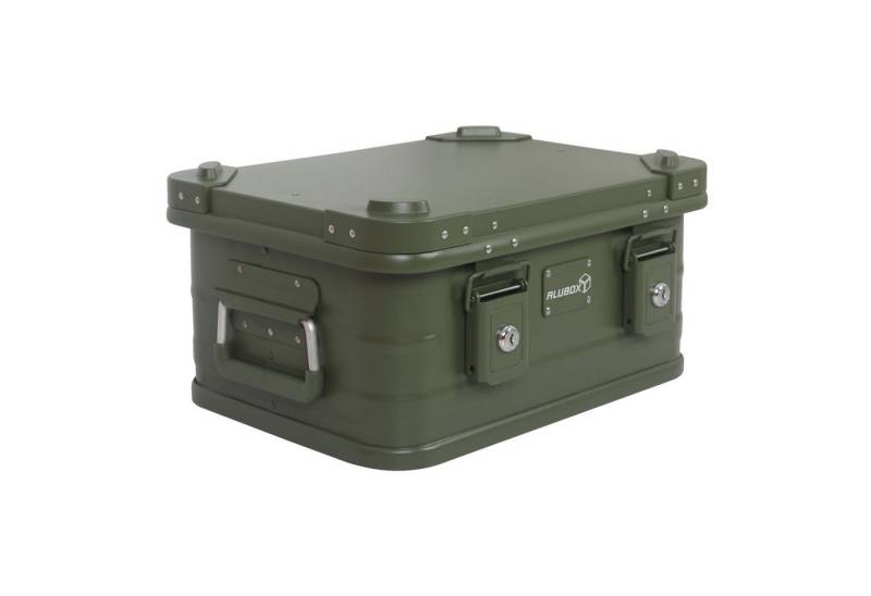 ALUBOX Aufbewahrungsbox mit Deckel Outdoorkiste in olivgrün 1 mm Wandstärke (18 Liter), Fangbänder und Dichtung im Deckel - staub- und spritzwassergeschützt von ALUBOX