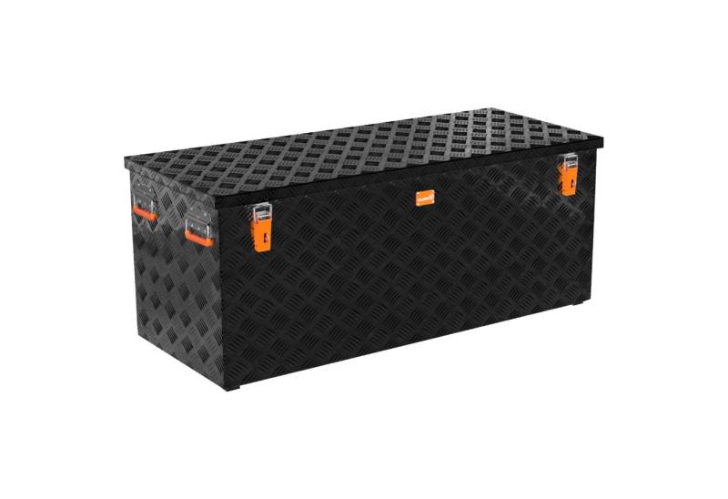 ALUBOX Aufbewahrungsbox Riffelblech Gartenbox outdoor Alukiste schwarz (312 Liter), Fangbänder im Deckel von ALUBOX