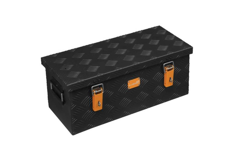 ALUBOX Aufbewahrungsbox Riffelblech Gartenbox outdoor Alukiste schwarz (37 Liter), Fangbänder im Deckel - 4 Standfüße mit M10 Innenwinde - abschließbar von ALUBOX