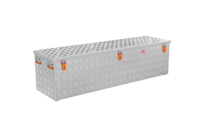 ALUBOX Aufbewahrungsbox aus Aluminiumriffelblech massive Transportkiste (470 Liter), Fangbänder & Gasdruckdämpfer im Deckel von ALUBOX