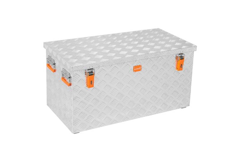 ALUBOX Aufbewahrungsbox aus Aluminiumriffelblech massive Transportkiste (180 Liter), Fangbänder & Gasdruckdämpfer im Deckel von ALUBOX