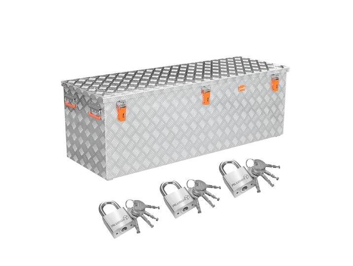 ALUBOX Aufbewahrungsbox aus massivem Riffelblech 37 L - 470 L + Vorhängeschlösser 40 MM, silberfarben, 375 Liter ALUBOX Aufbewahrungsbox aus massivem Riffelblech 37 L - 470 L + Vorhängeschlösser 40 MM, silberfarben, 375 Liter von ALUBOX