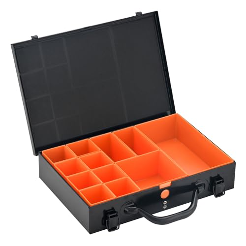 ALUBOX Sortimentsbox Kleinteilekoffer Stahlblech pulverbeschichtet mit 12 Einsatzkästen - 33,5 x 23 x 7 cm - schwarz von ALUBOX