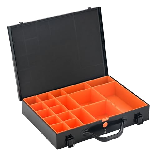 ALUBOX Sortimentsbox Kleinteilekoffer Stahlblech pulverbeschichtet mit 18 Einsatzkästen - 40 x 28 x 7 cm - schwarz von ALUBOX