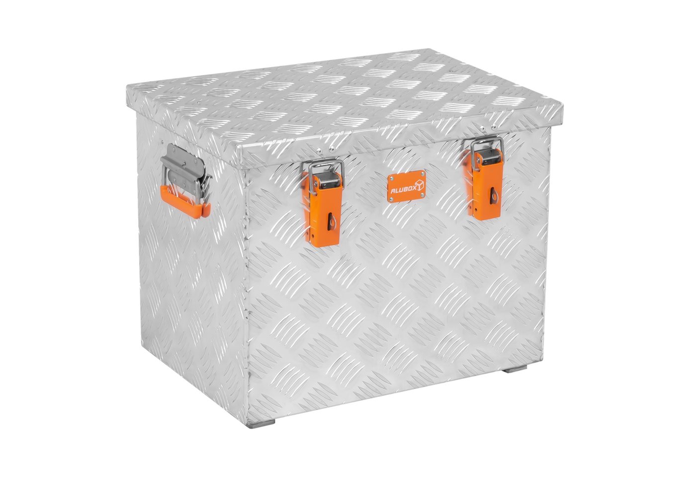 ALUBOX Aufbewahrungsbox aus Aluminiumriffelblech massiv Transportkiste (70 Liter), Fangbänder & Gasdruckheber im Deckel von ALUBOX