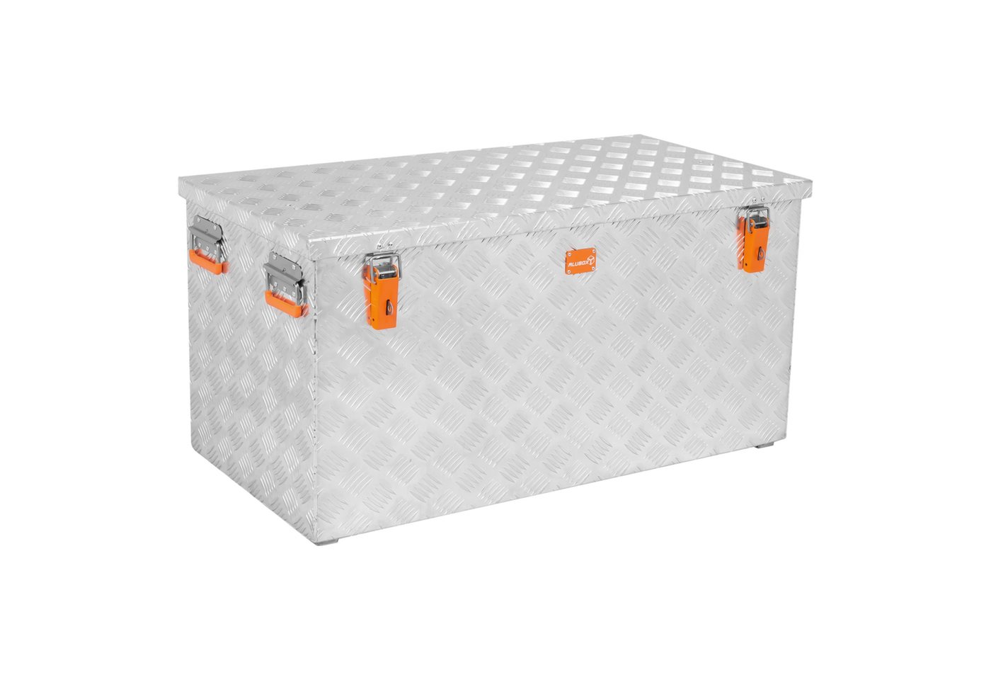 ALUBOX Aufbewahrungsbox aus Aluminiumriffelblech massiv Transportkiste (250 Liter), Fangbänder & Gasdruckheber im Deckel von ALUBOX