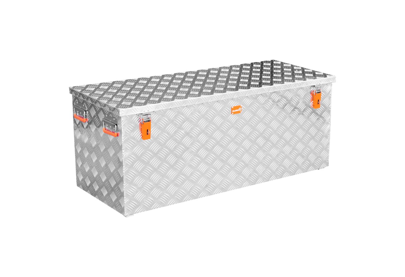ALUBOX Aufbewahrungsbox aus Aluminiumriffelblech massiv Transportkiste (312 Liter), Fangbänder & Gasdruckheber im Deckel von ALUBOX