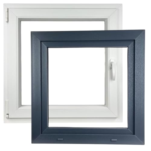 ALUCON Fenster 1000x1000 mm – Kunststofffenster 100x100 cm – Flügelfenster Innen Weiß/Außen Anthrazit – DIN Links von ALUCON