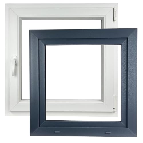 ALUCON Fenster 1000x1000 mm – Kunststofffenster 100x100 cm – Flügelfenster Innen Weiß/Außen Anthrazit – DIN Rechts von ALUCON