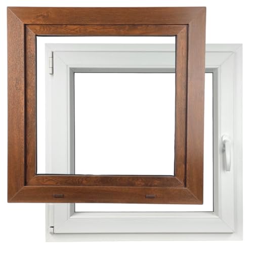ALUCON Fenster 1000x1000 mm – Kunststofffenster 100x100 cm – Flügelfenster Innen Weiß/Außen Nussbaum – DIN Links von ALUCON