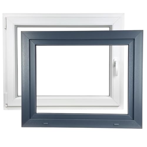 ALUCON Fenster 1000x800 mm – Kunststofffenster 100x80 cm – Flügelfenster Innen Weiß/Außen Anthrazit – DIN Links von ALUCON