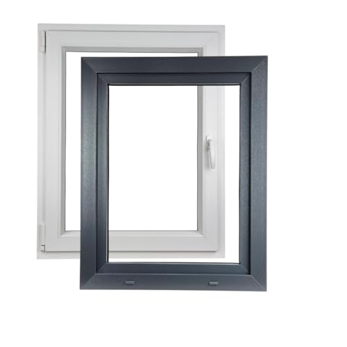 ALUCON Fenster 700x1000 mm – Kunststofffenster 70x100 cm – Flügelfenster Innen Weiß/Außen Anthrazit – DIN Links von ALUCON