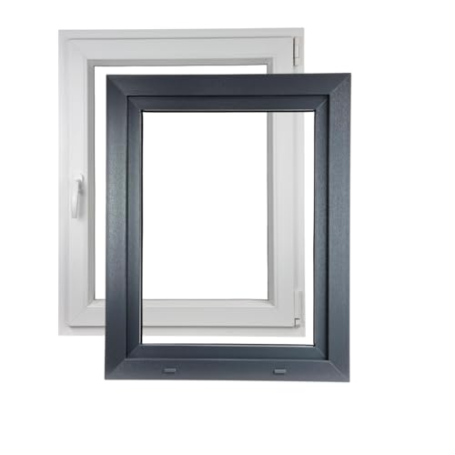 ALUCON Fenster 700x1000 mm – Kunststofffenster 70x100 cm – Flügelfenster Innen Weiß/Außen Anthrazit – DIN Rechts von ALUCON