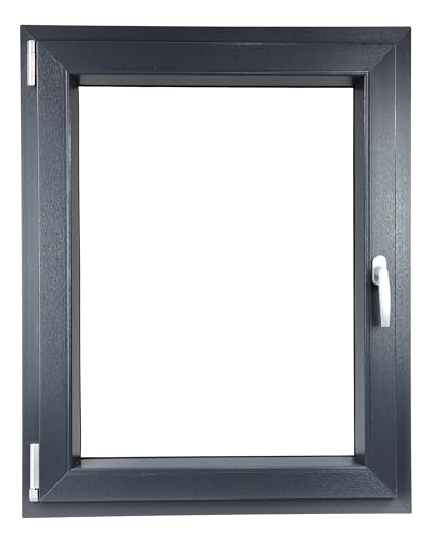 ALUCON Fenster 800x1000 mm – Kunststofffenster 80x100 cm – Flügelfenster Innen Anthrazit/Außen Anthrazit – DIN Links von ALUCON