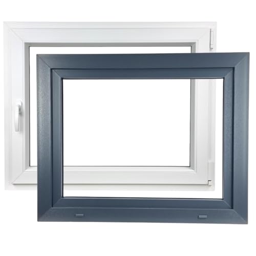 ALUCON Fenster 800x600 mm – Kunststofffenster 80x60 cm – Flügelfenster Innen Weiß/Außen Anthrazit – DIN Rechts von ALUCON