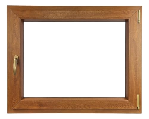 ALUCON Fenster 900x800 mm – Fenster 90x80 cm – Kunststofffenster Innen Goldene Eiche/Außen Goldene Eiche – Flügelfenster DIN Rechts von ALUCON