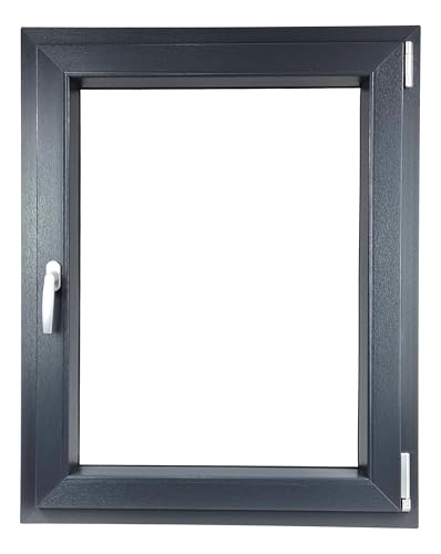 ALUCON Kellerfenster 400x600 mm – Fenster 40x60 cm – Kunststofffenster Innen Anthrazit/Außen Anthrazit – Flügelfenster DIN Rechts von ALUCON