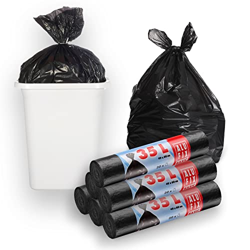 ALUFIX Schwarze Müllsäcke 35L - 49x60 cm - 6 Rollen mit je 30 Stück - Schwarze müllbeutel - Abfallsäcke - Material HDPE - Ideal für Haushalt- und Gewerbeabfälle von Alufix