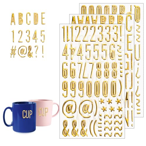 ALULU 3 Blatt Buchstaben Aufkleber Gold, Klebebuchstaben Groß und Zahlen Symbolen Aufkleber für DIY Scrapbook Kunsthandwerk Karte Grußkarte von ALULU