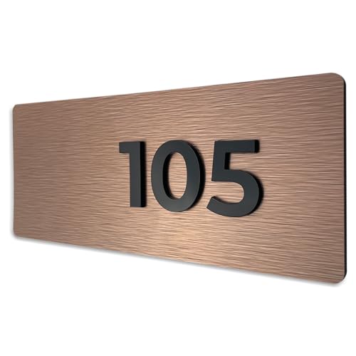 ALÚMADESIGNCO Modern Bronze Hotel Zimmerschilder - Modern Hotelbeschilderung - Schild nummer, Nummern Schilder - Zimmernummern Für Hotels - Selbstklebend Zimmerschild - Türnummer Türschild von ALÚMADESIGNCO