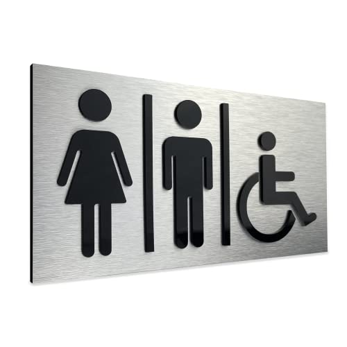 ALÚMADESIGNCO Unisex WC Schild - Modern Damen Herren & Behinderten Toilettenschild, Toiletten Schilder - Toilettenschilder Symbole / Pictogramm - Kloschild - Bad Zeichen - 120 x 220 mm von ALÚMADESIGNCO