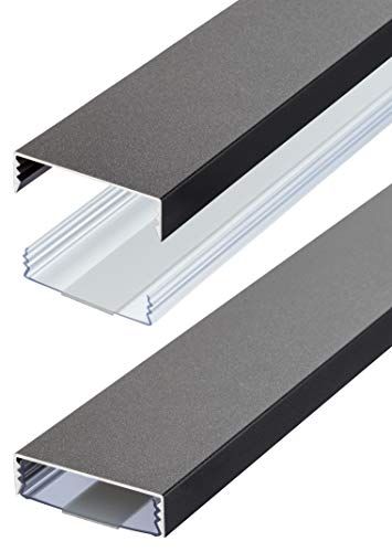 Flacher Design Aluminium Kabelkanal lackiert in Titanium Anthrazit Seidenmatt selbstklebend 50 mm x 15 mm Alunovo Kabelschacht Leitungskanal Installationskanal (Länge: 60cm) von ALUNOVO