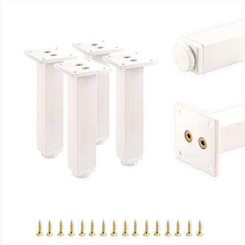 ALUSFERA 4 x Möbelfüße Verstellbar 30x30x150 mm - Füße für Möbel aus eloxiertem Aluminium - Möbelfüsse Höhenversteller bis zu 20 mm - Schrankfüsse Reinigungsmittel und Feuchtigkeit resistent,Weiß von ALUSFERA