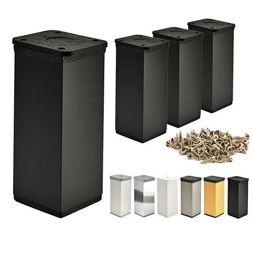 ALUSFERA Möbelfüße Verstellbar – 4er Set – Schrankfüsse mit Elegantes Design – Füße für Möbel 40 x 40 x 100 mm Einfache Montage mit Komplettem Schraubenset von ALUSFERA