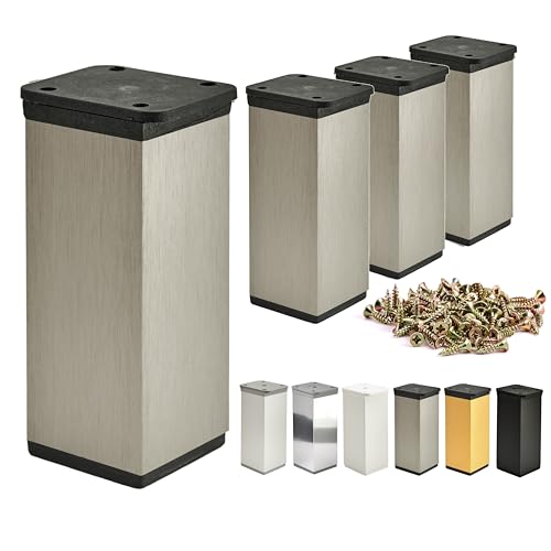 ALUSFERA Möbelfüße Verstellbar – 4er Set – Schrankfüsse mit Elegantes Design – Füße für Möbel 40 x 40 x 100 mm Einfache Montage mit Komplettem Schraubenset von ALUSFERA