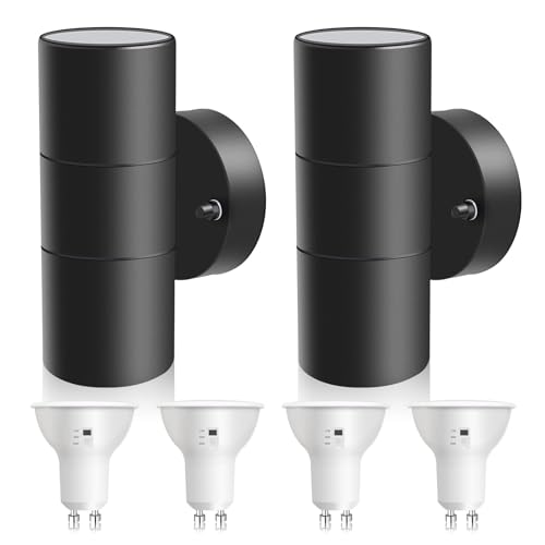 ALUSSO LIGHTING 2er Set LED Aussenlampe Innen/Außen Edelstahl Up Down Wandleuchte, Außenlampe inkl. 4x 8W GU10 Glühbirnen 750LM 3000K/4000K/6000K Außenleuchte, Wandlampe IP65 für Garten, Schwarz von ALUSSO LIGHTING