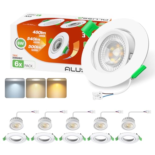 ALUSSO LIGHTING LED Einbaustrahler 230V, 6W 540lm Ø75 mm Flach Einbauleuchten Deckenspots, Dimmbar Warmweiß Neutralweiß Kaltweiß, Einbauspots 60°/120° Umschaltbar, 6er von ALUSSO LIGHTING