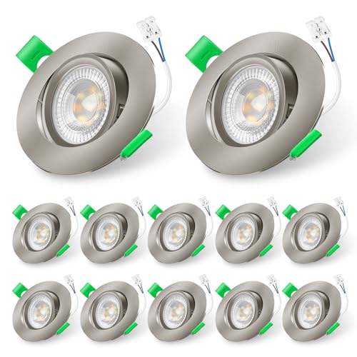 ALUSSO LIGHTING 12er Set Einbaustrahler 230V Flach Dimmbar LED Spots 6W Einbauleuchten, Abnehmbar Modul, 3CCT Warmweiß Naturweiß Kaltweiß Schwenkbar, Nickel Gebürstet von ALUSSO LIGHTING