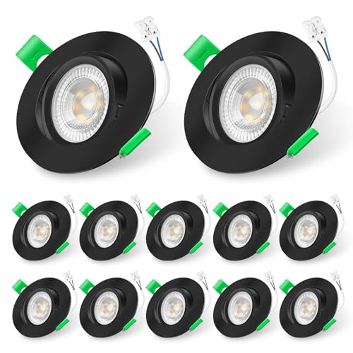 ALUSSO LIGHTING 12er Set LED Einbaustrahler 230V Flach Dimmbar Schwenkbar, LED Spots 6W Schwarz Einbauleuchten mit Abnehmbar Modul, 3CCT Warmweiß Naturweiß Kaltweiß Einbauspots Küche Wohnzimmer von ALUSSO LIGHTING