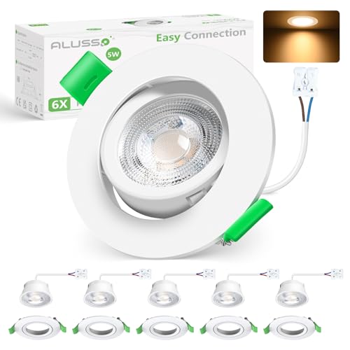 ALUSSO LIGHTING LED Einbaustrahler 230V Schwenkbar, 5W Warmweiß 3000K Deckenspots mit Abnehmbar Modul, Ultra Slim Spots Ø74-78mm für Küche hnzimmer, 6er Set von ALUSSO LIGHTING