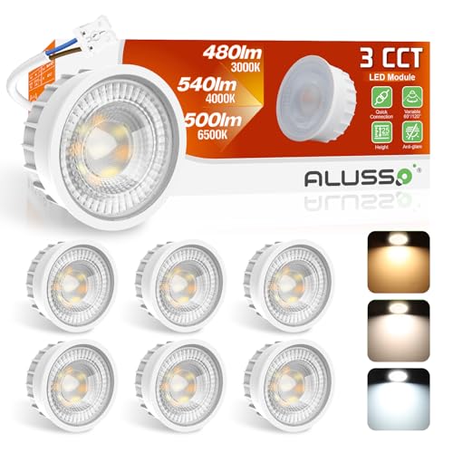 ALUSSO LIGHTING LED Modul Ultra Flach ø50x25mm für Einbaustrahler, 6W 540lm 230V, Warmweiß Naturalweiß Kaltweiß Dimmbar, Ersetzt GU10 MR16 Leuchtmittel, IP44 Wasserdicht, 6er von ALUSSO LIGHTING