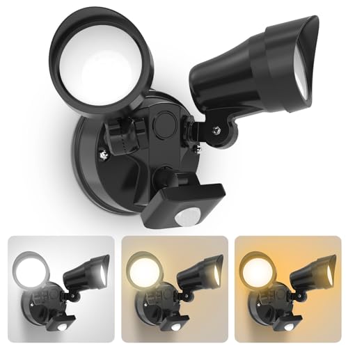ALUSSO LIGHTING LED Strahler mit Bewegungsmelder Außen, 25W 2000lm Außenstrahler, 3CCT 3000K-4000K-6500K, IP54 Wasserdicht Doppel Wandleuchte für Garten, Hinterhof, Innenhof, Türen von ALUSSO LIGHTING