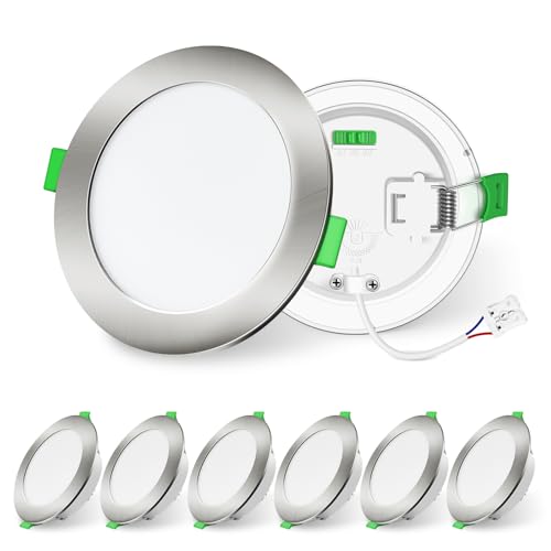 ALUSSO LIGHTING Nickel Gebürstet Einbaustrahler LED Spots 230V Dimmbar 10W 1050lm Einbauleuchten Hohe Helligkeit, 3000K 4000K 6500K Deckenspots Ultra Flach Deckenleuchte IP44 für Badezimmer, 6er Set von ALUSSO LIGHTING