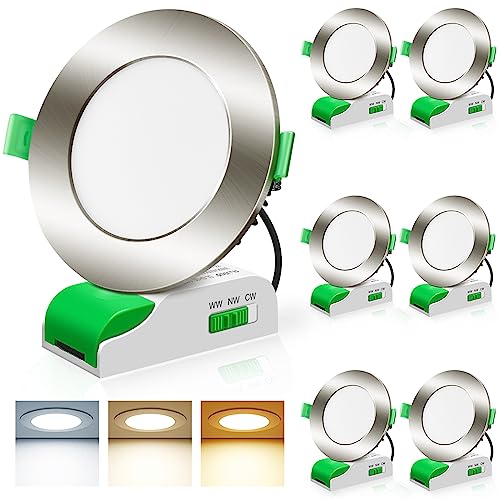 ALUSSO LIGHTING LED Einbaustrahler mit Trafo Dimmbar 10W Ø 90-105mm LED Spots 230V Flach Einbauleuchten 850LM Nickel gebürstet 3000K 4000K 5700K Deckenstrahler IP44 für Badezimmer Wohnzimmer, 6er Set von ALUSSO LIGHTING