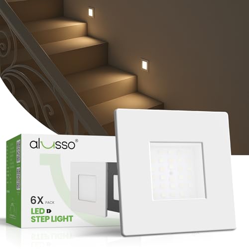 ALUSSO® 6er Set LED Treppenbeleuchtung 230V Dimmbar 3CCT Warmweiß Neutralweiß Kaltweiß Treppenlicht, 3WT 0.5W 1.5W 2.5W IP44 Treppenstufenbeleuchtung Treppenleuchte Wandeinbauleuchte, Eckig Weiss von ALUSSO