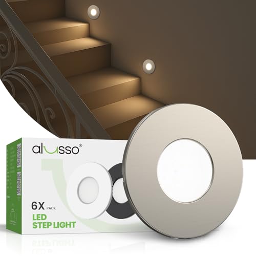 ALUSSO® 6er Set LED Treppenbeleuchtung 230V Dimmbar 3CCT Warmweiß Neutralweiß Kaltweiß Treppenlicht, 3WT 0.5W 1.5W 2.5W IP44 Treppenstufenbeleuchtung Treppenleuchte Wandeinbauleuchte, Rund Nickel von ALUSSO