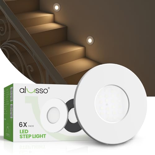 ALUSSO® 6er Set LED Treppenbeleuchtung 230V Dimmbar 3CCT Warmweiß Neutralweiß Kaltweiß Treppenlicht, 3WT 0.5W 1.5W 2.5W IP44 Treppenstufenbeleuchtung Treppenleuchte Wandeinbauleuchte, Rund Weiss von ALUSSO