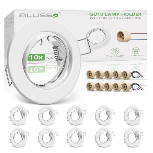 ALUSSO 10er Set Metall Einbaustrahler GU10 Rahmen 68mm, LED Spots 230V inkl. GU10 Fassung Deckenspots, 30° Schwenkbar Einbauspots Rund Einbaurahmen Badezimmer für LED oder Halogen Leuchtmittel, Weiß von ALUSSO