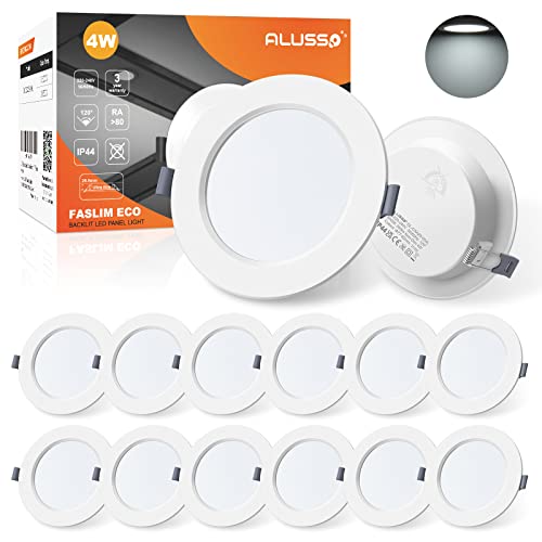 ALUSSO 12er Set LED Einbaustrahler 230V Ultra Flach Deckenspots 4W Slim Einbauleuchten IP44 Deckenstrahler Kaltweiß 6500K Einbauspots für Badezimmer Wohnzimmer Küche von ALUSSO