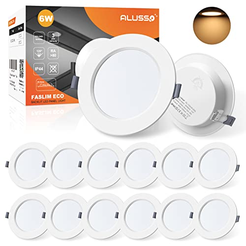 ALUSSO 12er Set LED Einbaustrahler 230V Ultra Flach Deckenspots 6W Slim Einbauleuchten IP44 Deckenstrahler Warmweiß 3000K Einbauspots für Badezimmer Wohnzimmer Küche von ALUSSO